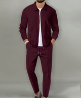 Herren Jacke mit Reißverschluss und Hose Set – Weinrot