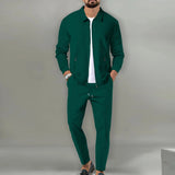 Herren Jacke mit Reißverschluss und Hose Set – Dunkelgrün