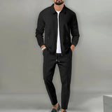 Herren Jacke mit Reißverschluss und Hose Set – Schwarz