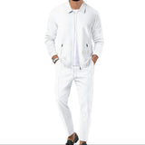 Herren Jacke mit Reißverschluss und Hose Set – Weiß