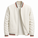 Herren Jacke mit Stehkragen, Reißverschluss und gerippten Bündchen – Weiß