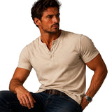 Herren Kurzarm Oberteil mit Drei Knopf Leiste – Beige