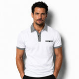 Herren-Kurzarm-Poloshirt mit gemustertem Besatz – Weiß