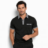 Herren-Kurzarm-Poloshirt mit gemustertem Besatz – Schwarz