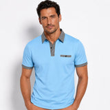 Herren-Kurzarm-Poloshirt mit gemustertem Besatz – Blau