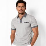 Herren-Kurzarm-Poloshirt mit gemustertem Besatz – Grau
