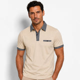 Herren-Kurzarm-Poloshirt mit gemustertem Besatz – Beige