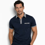 Herren-Kurzarm-Poloshirt mit gemustertem Besatz – Dunkelblau