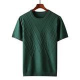 Herren Kurzarm Strickoberteil mit geometrischem V Muster – Grün