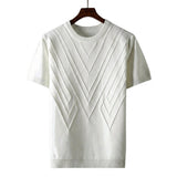 Herren Kurzarm Strickoberteil mit geometrischem V Muster – Weiß
