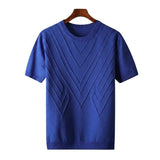 Herren Kurzarm Strickoberteil mit geometrischem V Muster – Königsblau