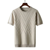 Herren Kurzarm Strickoberteil mit geometrischem V Muster – Aprikose