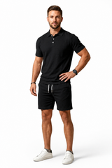 Herren Kurzarmblazer- und Shorts-Set – Schwarz