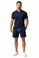 Herren Kurzarmblazer- und Shorts-Set – Marineblau