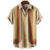 Herren Kurzarmhemd mit geometrischem Streifenpanel – Khaki