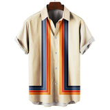 Herren Kurzarmhemd mit geometrischem Streifenpanel – Beige