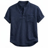 Herren-Kurzarmhemd mit Stehkragen, Knopfleiste und Brusttasche – Marineblau