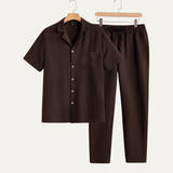 Herren Kurzarmhemd und Hose Set – Braun