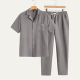 Herren Kurzarmhemd und Hose Set – Grau