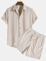 Herren Kurzarmhemd und Shorts Set – Beige