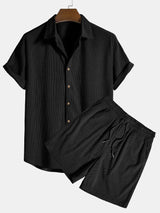 Herren Kurzarmhemd und Shorts Set – Schwarz