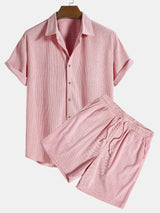 Herren Kurzarmhemd und Shorts Set – Blassrosa