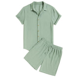 Herren Kurzarmhemd und Shorts Set – Salbeigrün