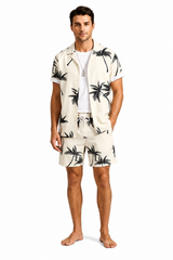Herren Kurzarmhemd- und Shorts-Set mit Palmenmuster – Beige