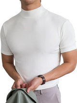 Herren Kurzarmshirt mit hohem Kragen – Weiß
