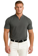 Herren-Kurzarmshirt mit Split-Kragen und Rippbündchen – Grau