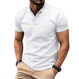 Herren-Kurzarmshirt mit Stehkragen und Knopfleiste – Weiß