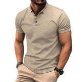Herren-Kurzarmshirt mit Stehkragen und Knopfleiste – Khaki