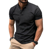 Herren-Kurzarmshirt mit Stehkragen und Knopfleiste – Schwarz