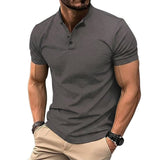 Herren-Kurzarmshirt mit Stehkragen und Knopfleiste – Grau