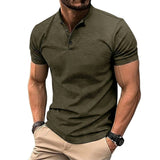 Herren-Kurzarmshirt mit Stehkragen und Knopfleiste – Armeegrün