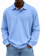 Herren Langarm Hemd mit Knopfleiste – Blau
