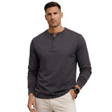 Herren-Langarm-Henley-Shirt mit Knopfleiste und Rippbündchen – Dunkelgrau