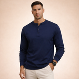 Herren-Langarm-Henley-Shirt mit Knopfleiste und Rippbündchen – Marineblau