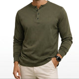 Herren-Langarm-Henley-Shirt mit Knopfleiste und Rippbündchen – Armeegrün