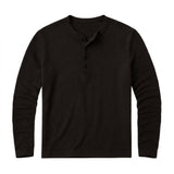 Herren-Langarm-Henley-Shirt mit Knopfleiste und Rundhalsausschnitt – Schwarz