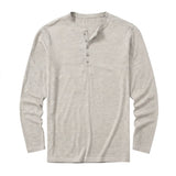 Herren-Langarm-Henley-Shirt mit Knopfleiste und Rundhalsausschnitt – Weiß