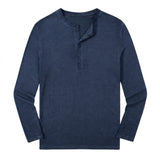 Herren-Langarm-Henley-Shirt mit Knopfleiste und Rundhalsausschnitt – Blau