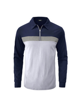Herren Langarm Poloshirt mit Reißverschlussleiste – Weiß
