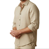 Herren Langarmhemd mit Knopfleiste – Khaki