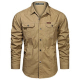 Herren-Langarmhemd mit Knopfleiste und Brusttaschen – Khaki