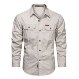 Herren-Langarmhemd mit Knopfleiste und Brusttaschen – Beige