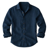 Herren-Langarmhemd mit Knopfleiste und Umlegekragen – Marineblau