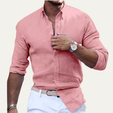 Herren Langarmhemd mit Kragen und durchgehender Knopfleiste – Rosa