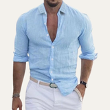 Herren Langarmhemd mit Kragen und durchgehender Knopfleiste – Blau