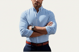 Herren Langarmhemd mit Streifenmuster und Knopfleiste – Blau